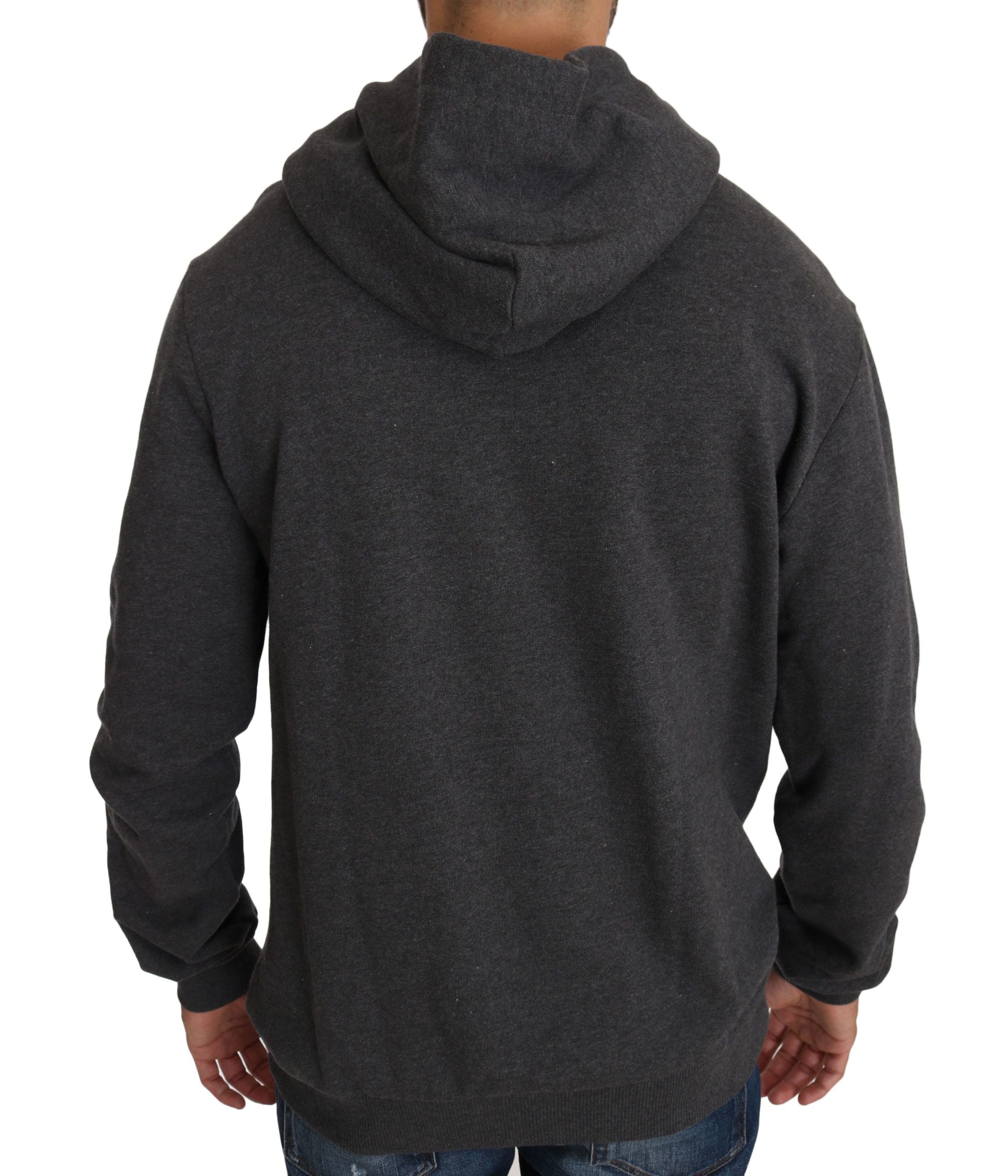 Dolce & Gabbana Grauer Pullover mit Kapuze und rotem Kristallherz Gun